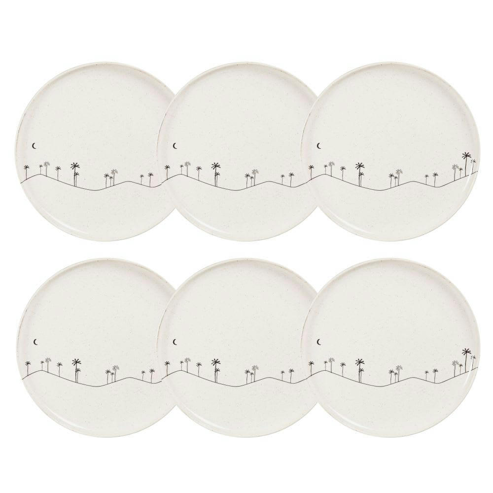 DESERT - Assiette plate en grès beige motifs palmiers noirs