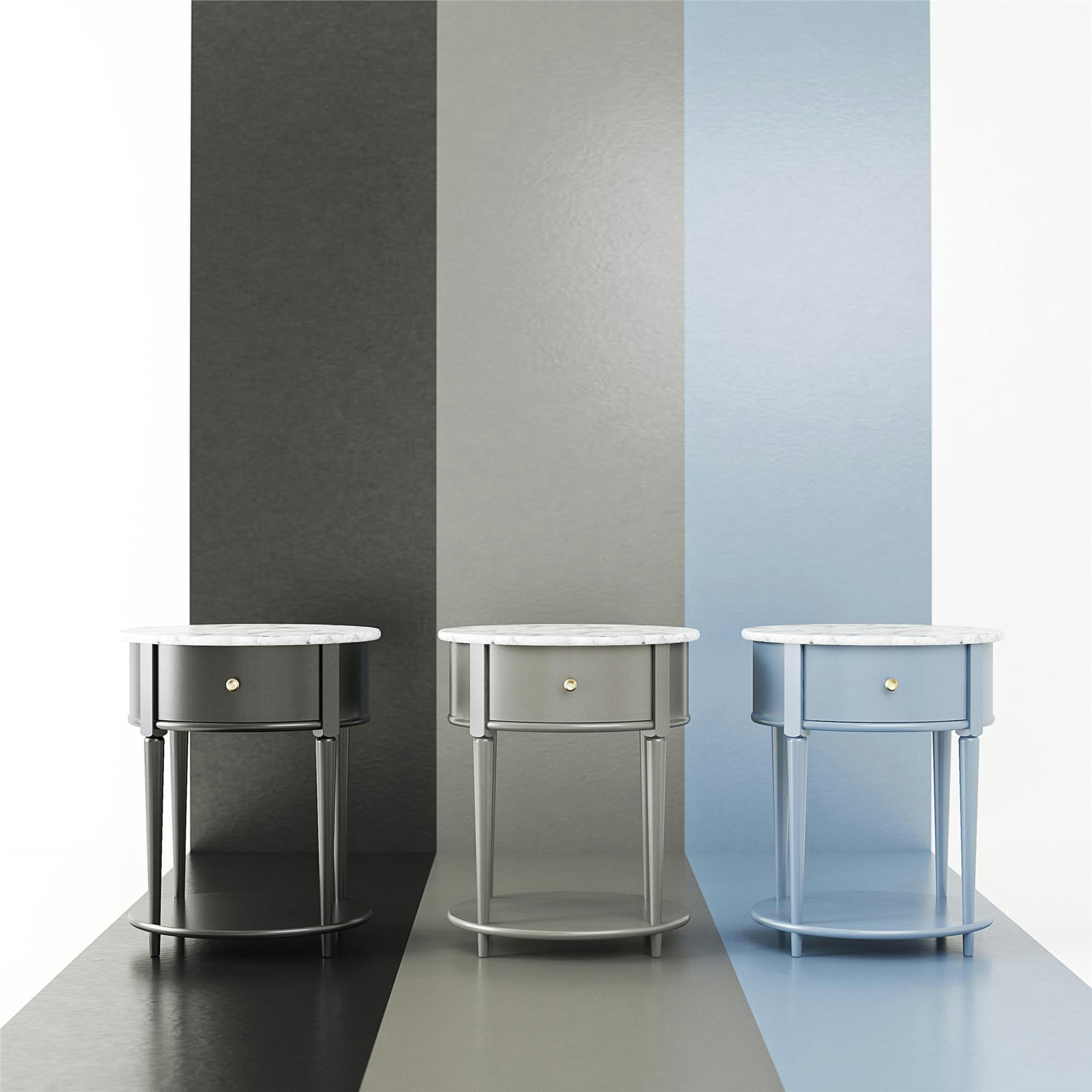 AURORA - Table d'appoint avec 1 tiroir en MDF marbre blanc