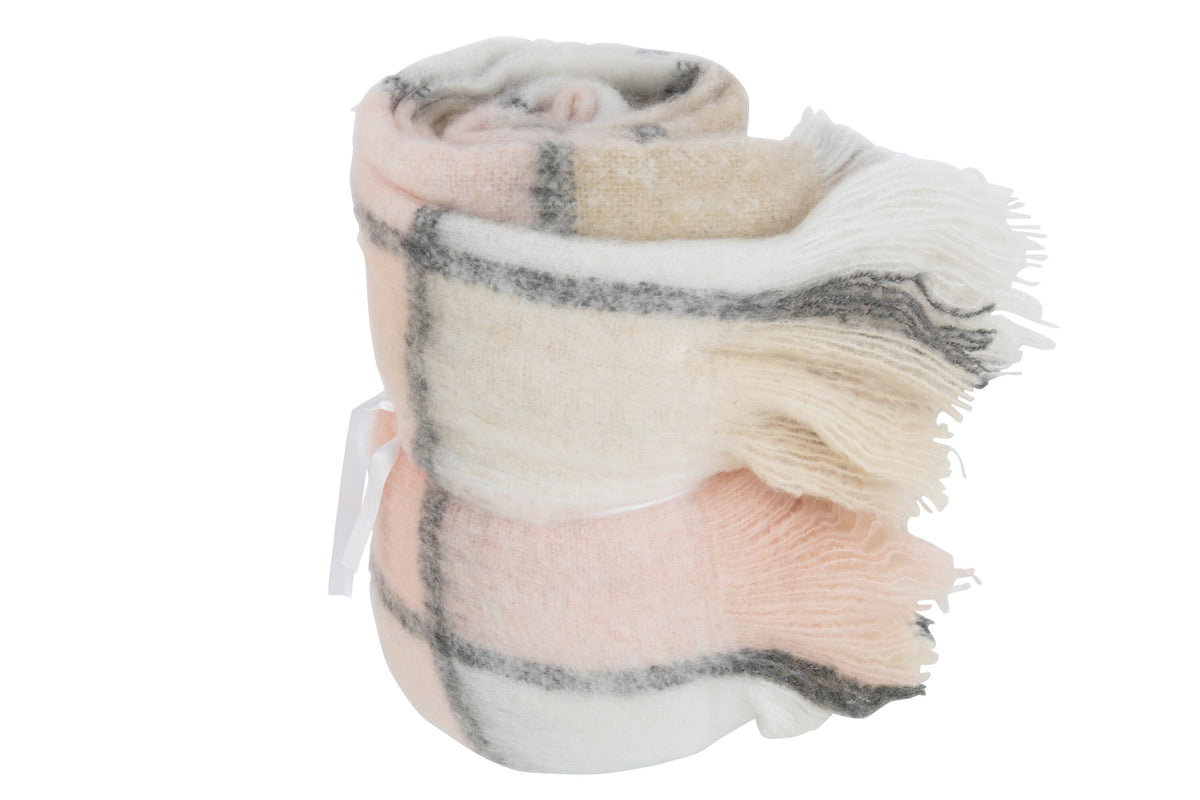 J-Line plaid Geruit - polyester - beige/roze - 180 x 130 cm