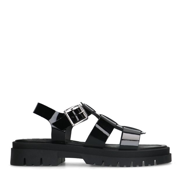 Zwarte leren chunky sandalen