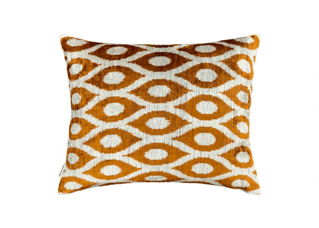 - Housse de coussin velours de soie ikat  40x50 marron
