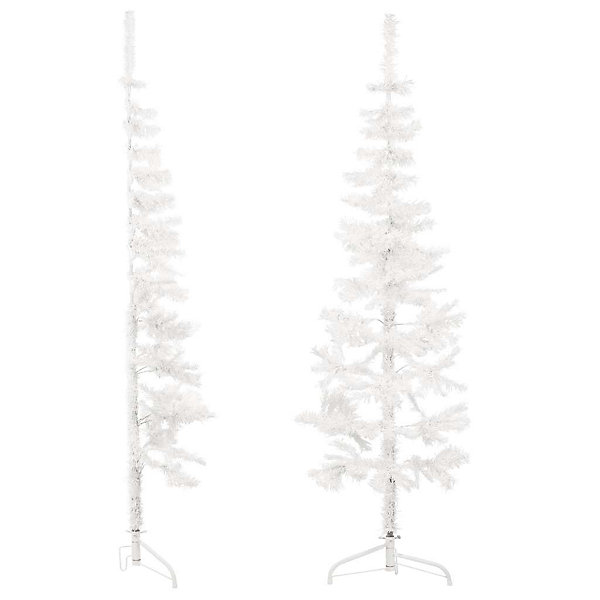 Demi sapin de Noël artificiel mince avec support Blanc 150 cm vidaXL