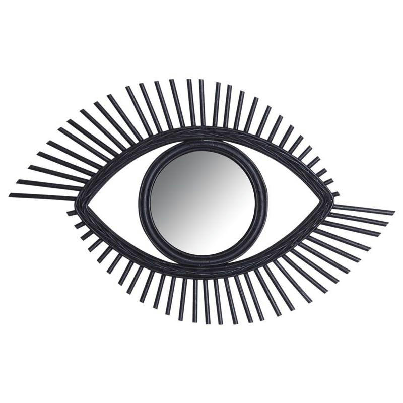 - Miroir œil en rotin teinté noir