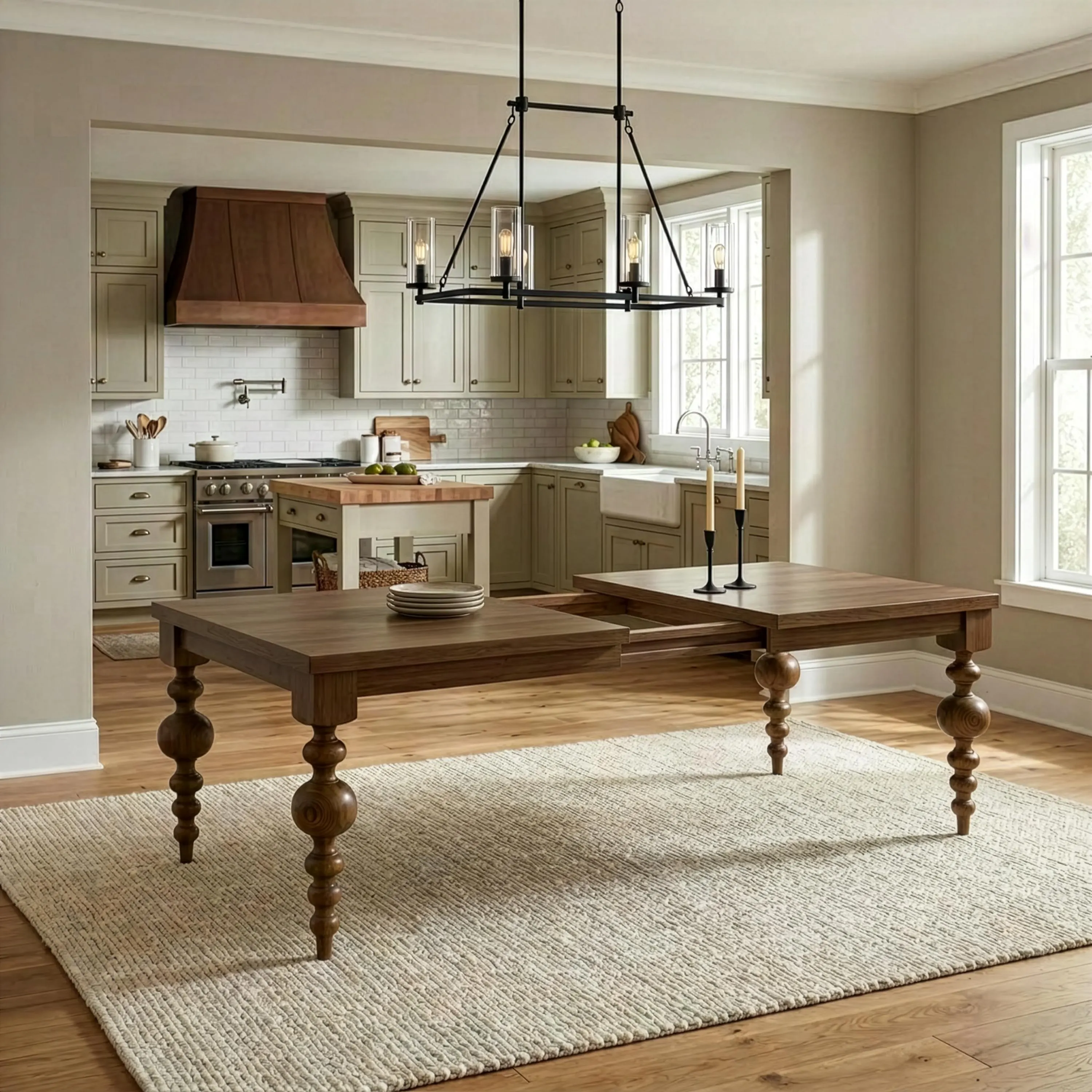 The Arcadia | Extendable Oak Dining Table // Large Turned Leg / Farmhouse Dining Room Table / Modern / Rustic / 6ft 7ft 8ft 9ft 10ft