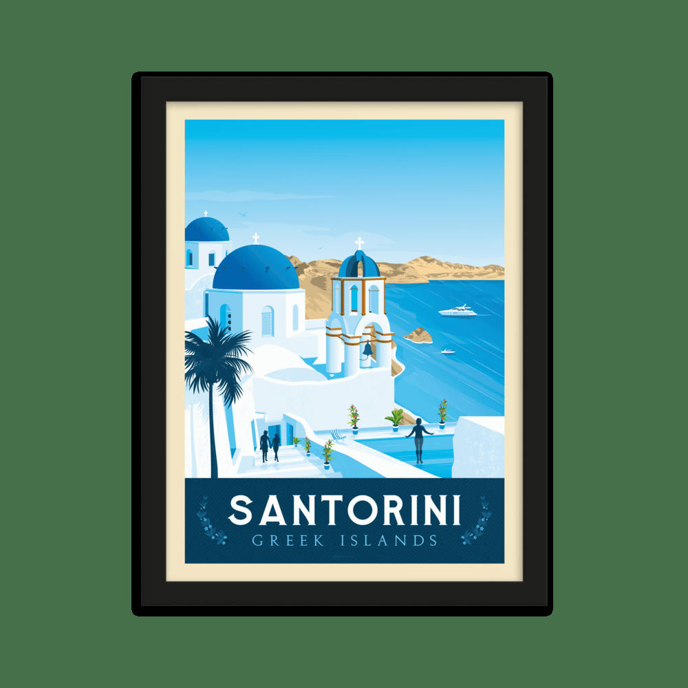 - Affiche Santorin Grèce + Cadre Bois noir 21x29,7 cm