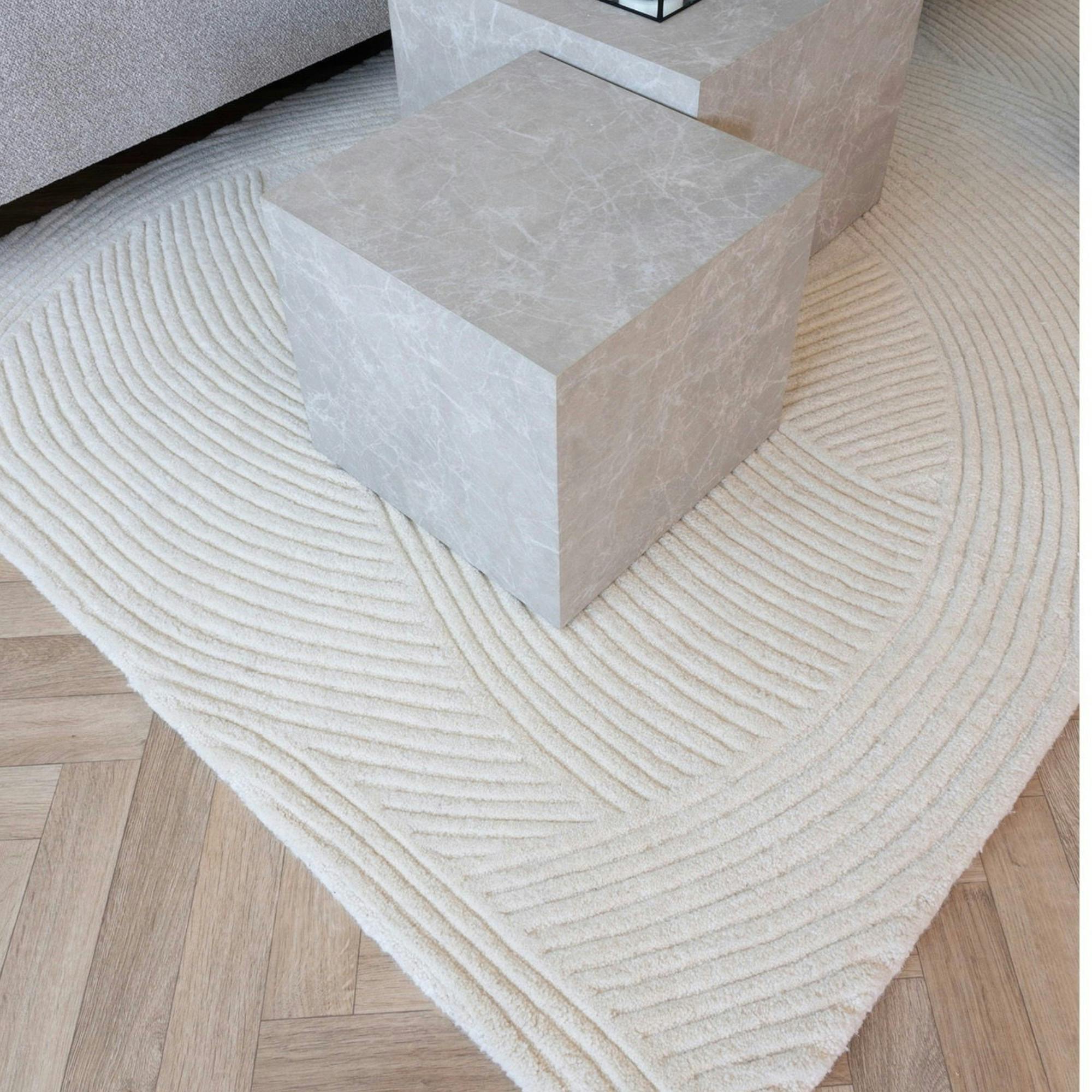 Tapis en laine blanc crème tufté main à motifs contemporains 160x230 cm FEZ