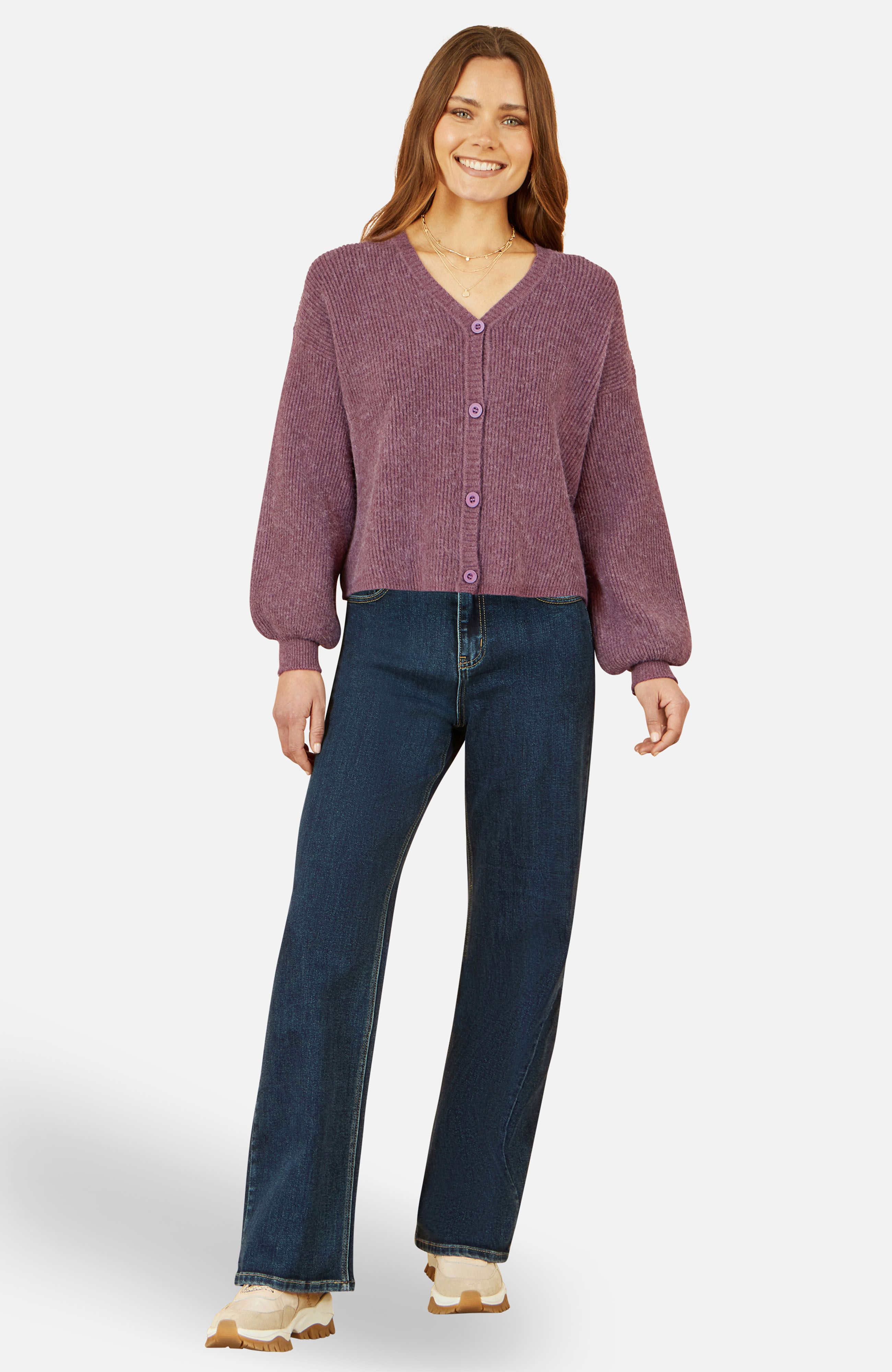 Yumi Purple Marl Knit Cardigan