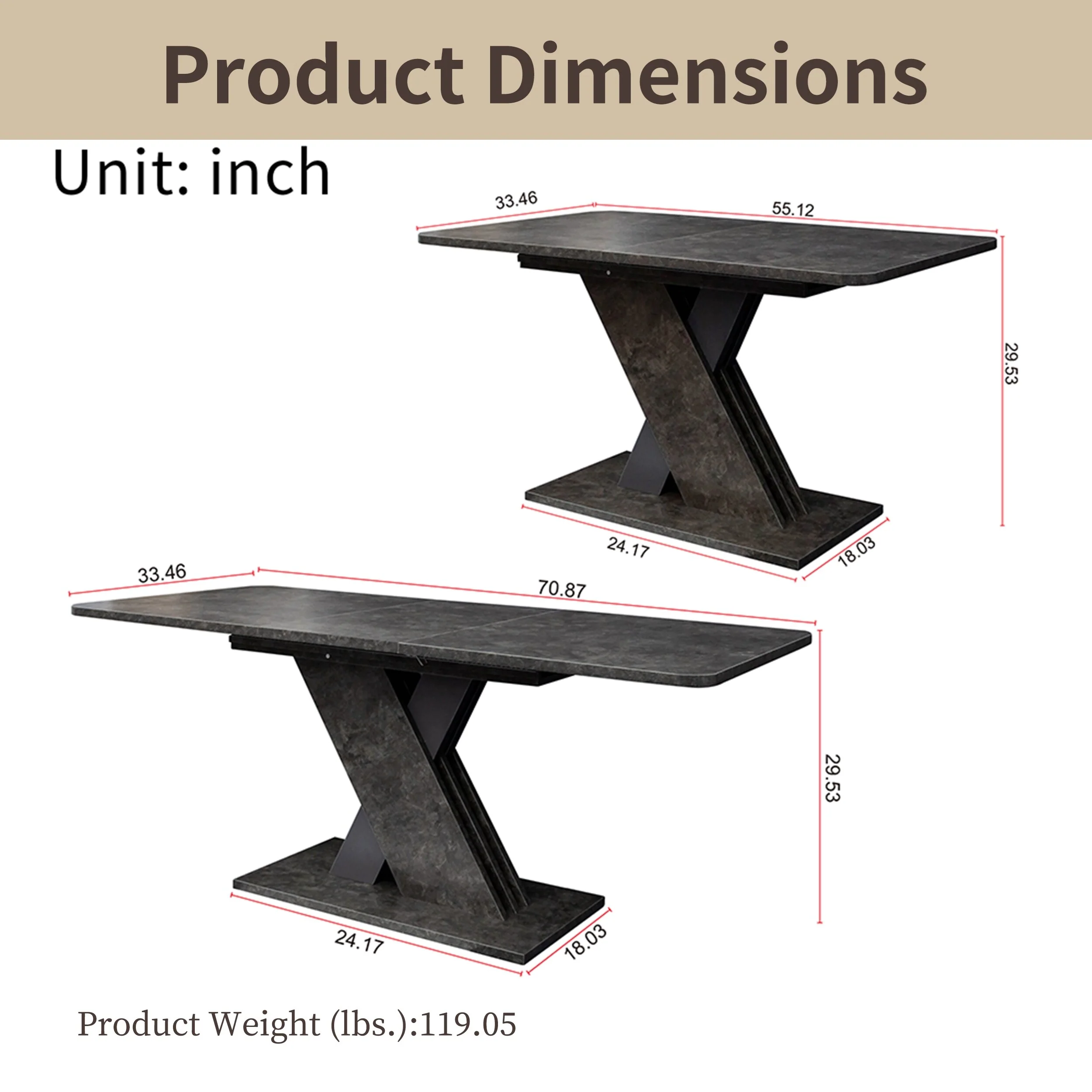 70.8 Modern Dining Table with X-Base, 110LB Capacity, Seats 6-8