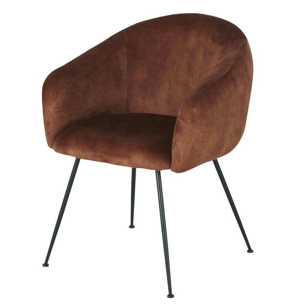 Kyss - Chaise avec accoudoirs en velours terracotta