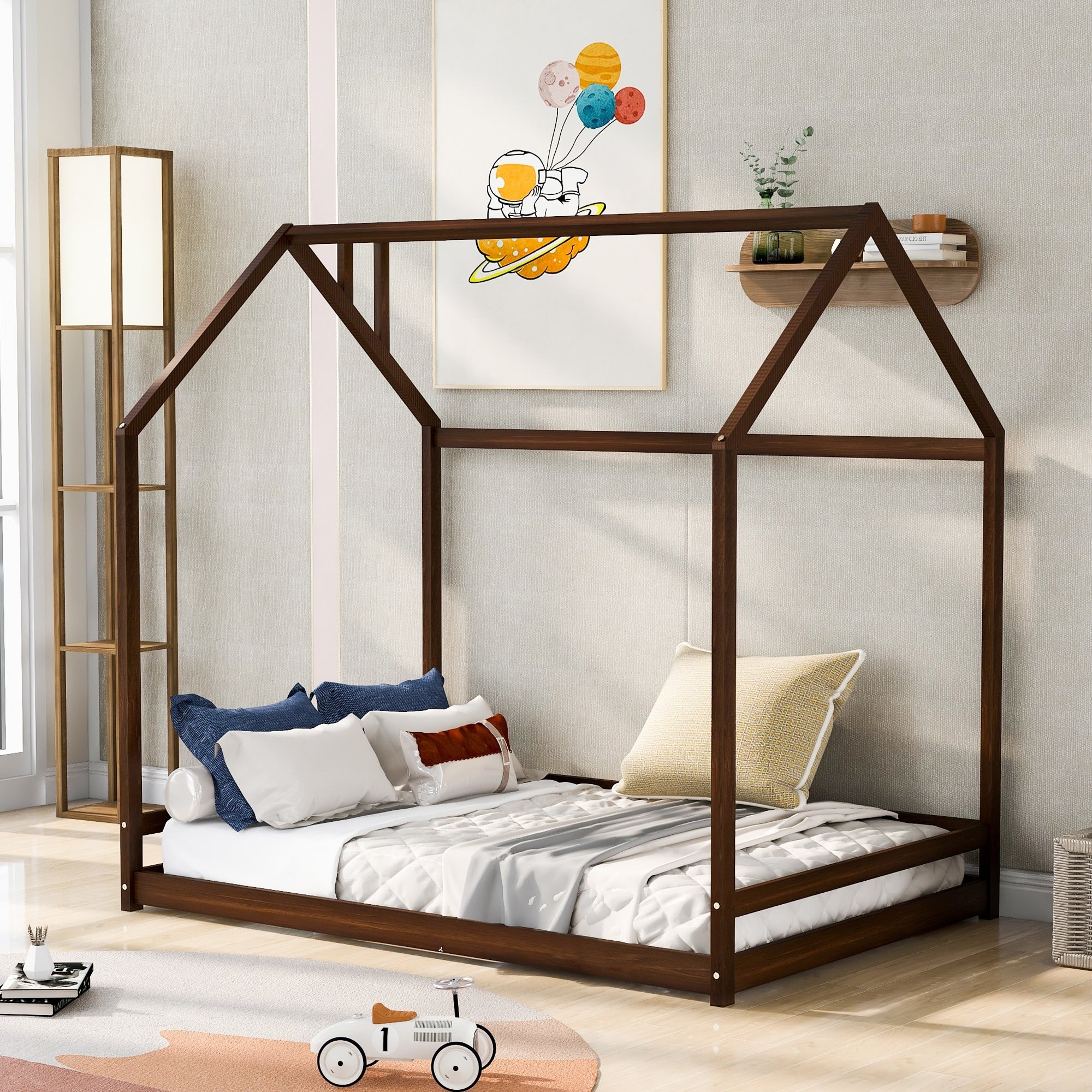 Full House Bed with Roof Design, Safe and Fun Sleeping Space for Kids