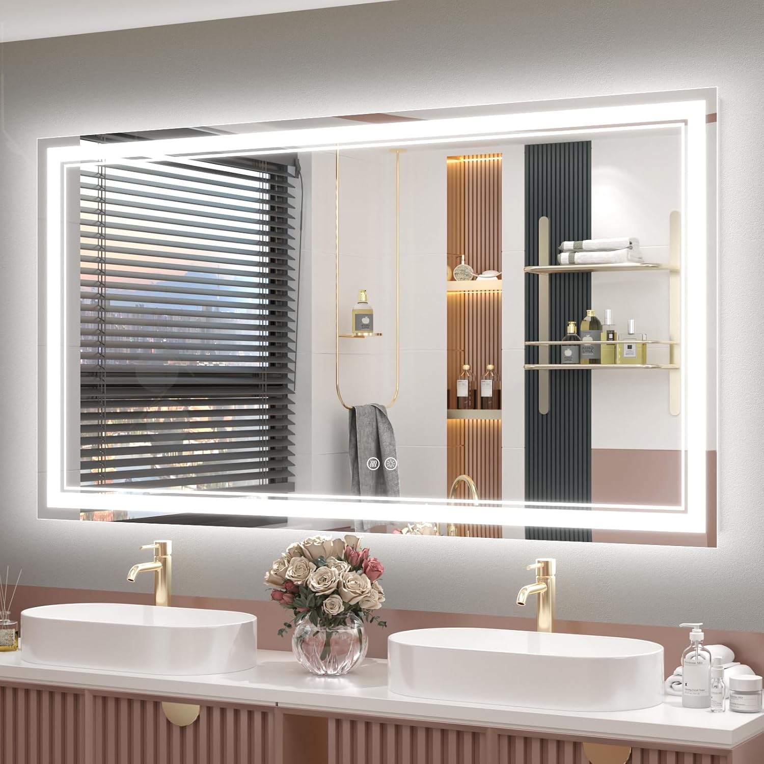 OKPAL 55x30 LED Bathroom Mirror, Anti-Fog Lighted Bathroom Mirror, Dimmable Lighted Vanity Mirror, LED Vanity Mirror with Lights, Shatterproof, ETL Listed, Horizontal/Vertical