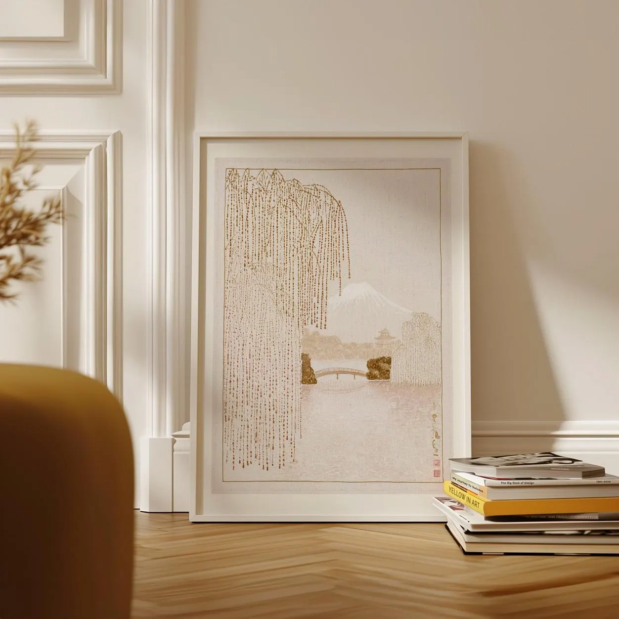 Japanese Mt Fuji Landscape Print | Asian Willow Tree Wall Art | Minimalist Neutral Decor