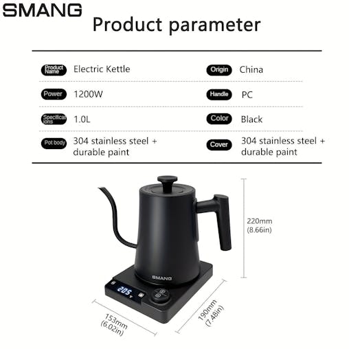 NNETM Electric Kettle Gooseneck Adjustable Temp (1200W)