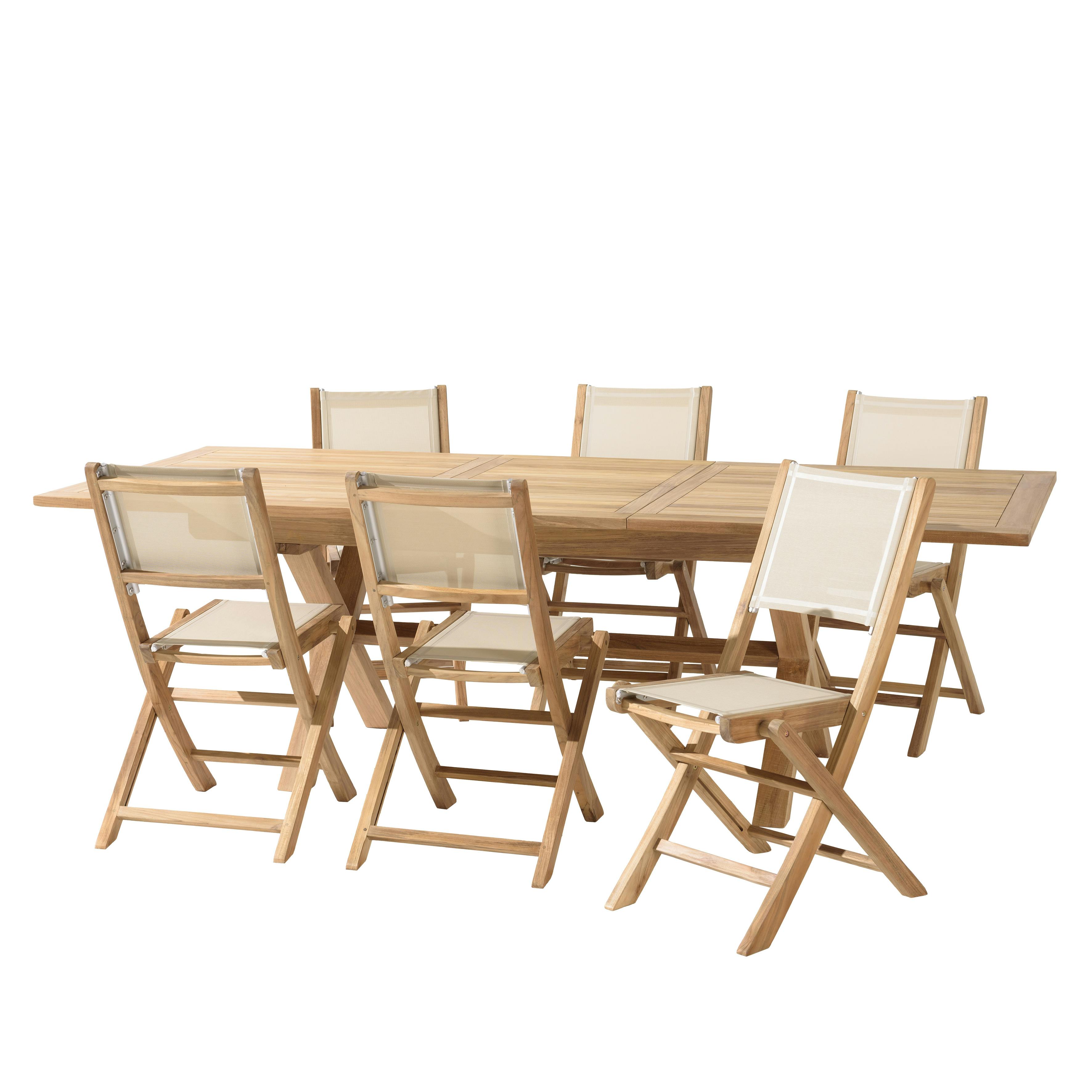 Ensemble de repas de jardin en teck table extensible et 6 chaises ALERIA
