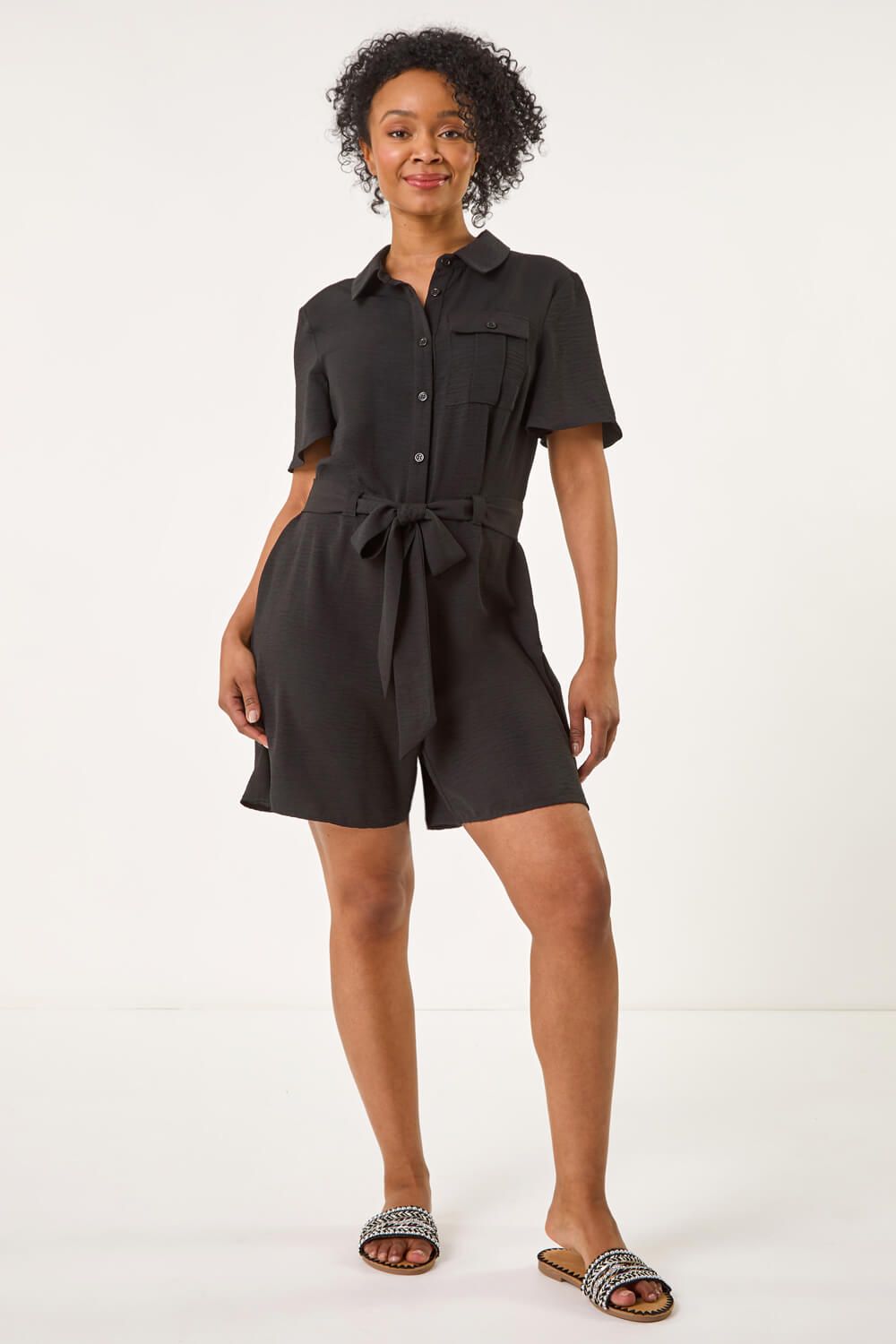 Roman Petite Button Front Tie Playsuit
