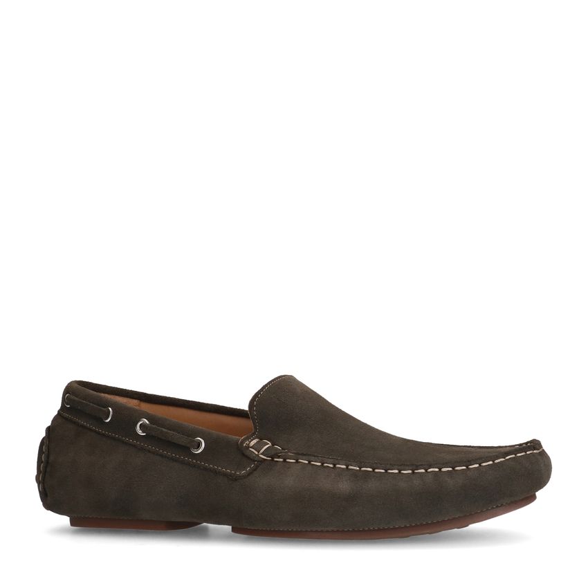 Manfield Groene suède loafers