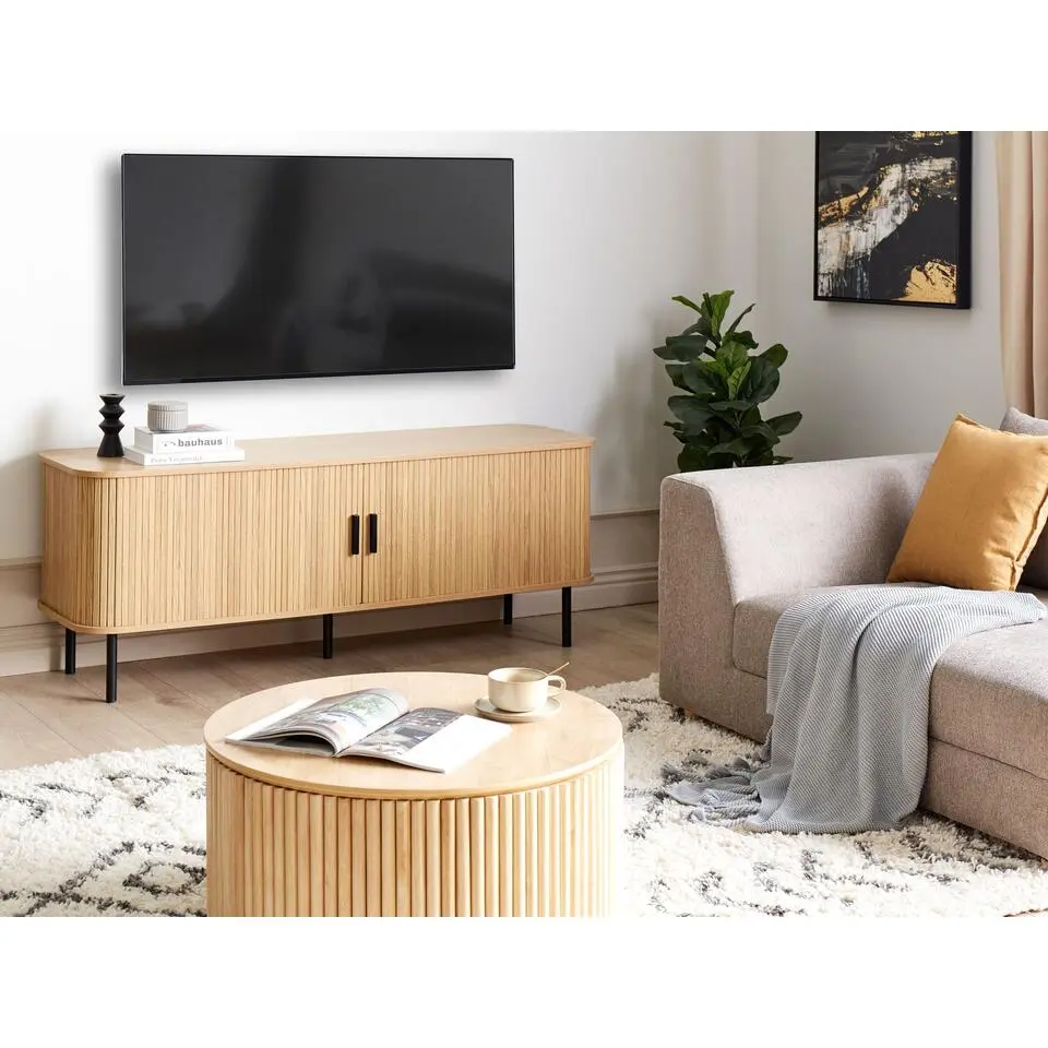 BRADLEY - TV-meubel - Lichthout/Zwart - MDF