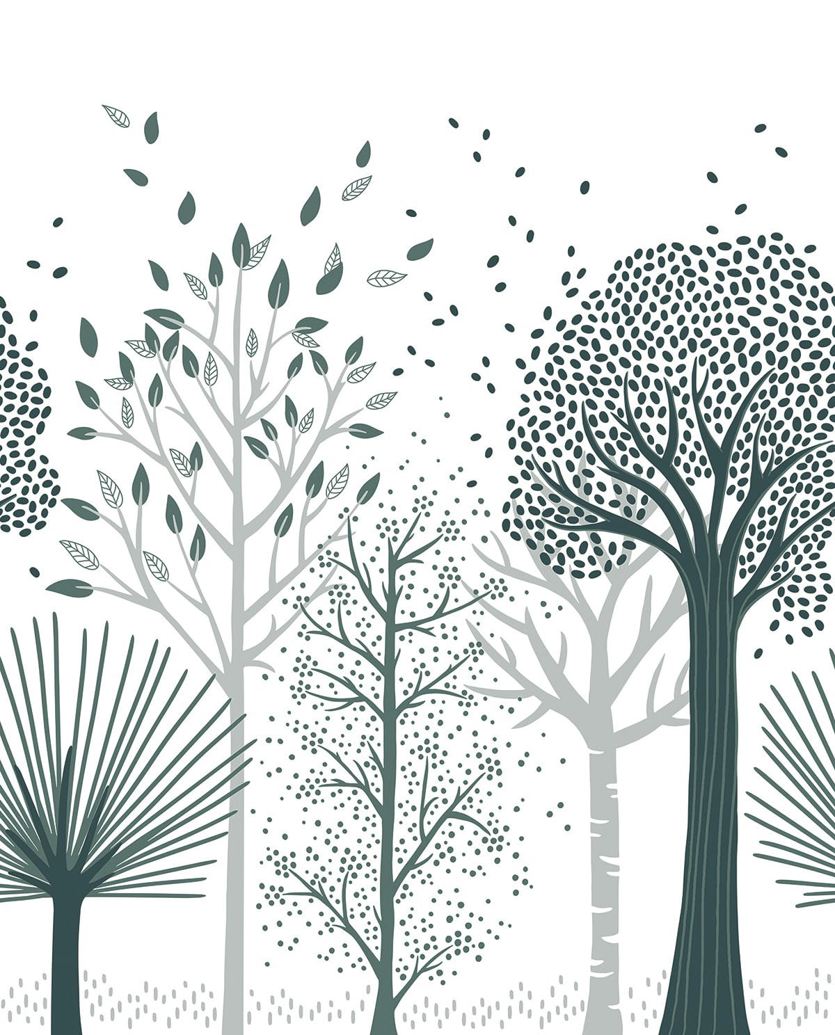 M. FOX - Papier peint panoramique forêt bleu, 2m x 2,48m