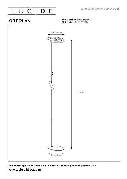 Lampadaire ORTOLAN en métal avec LED intégré - Taupe - Lucide