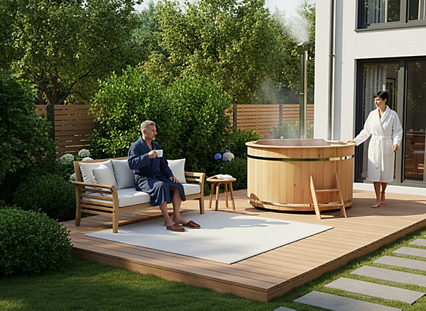 Bain nordique - Bergen FinnTherm, 18x18m dim ext (cas échéant incl débord de toit) naturel, épaisseur paroi : 3,2m² superficie tot