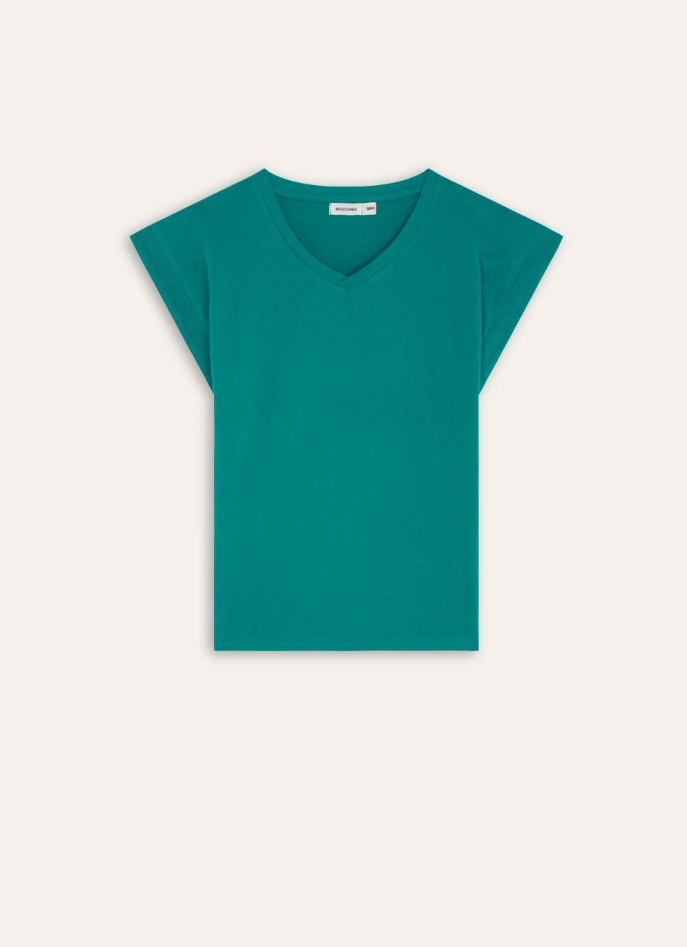 TEE SHIRT MANCHES COURTES COL V EN COTON EMERAUDE