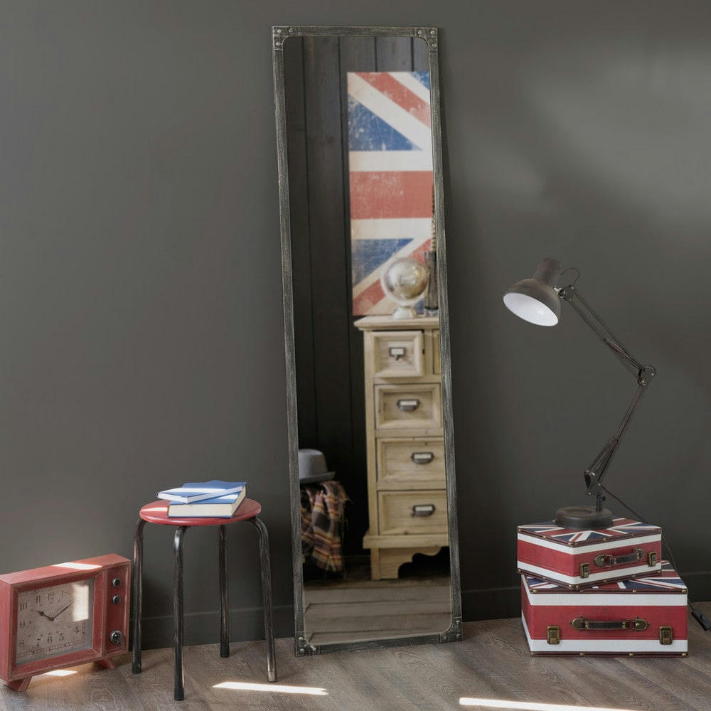 Cargo - Grand miroir rectangulaire industriel en métal effet rouille 46x165