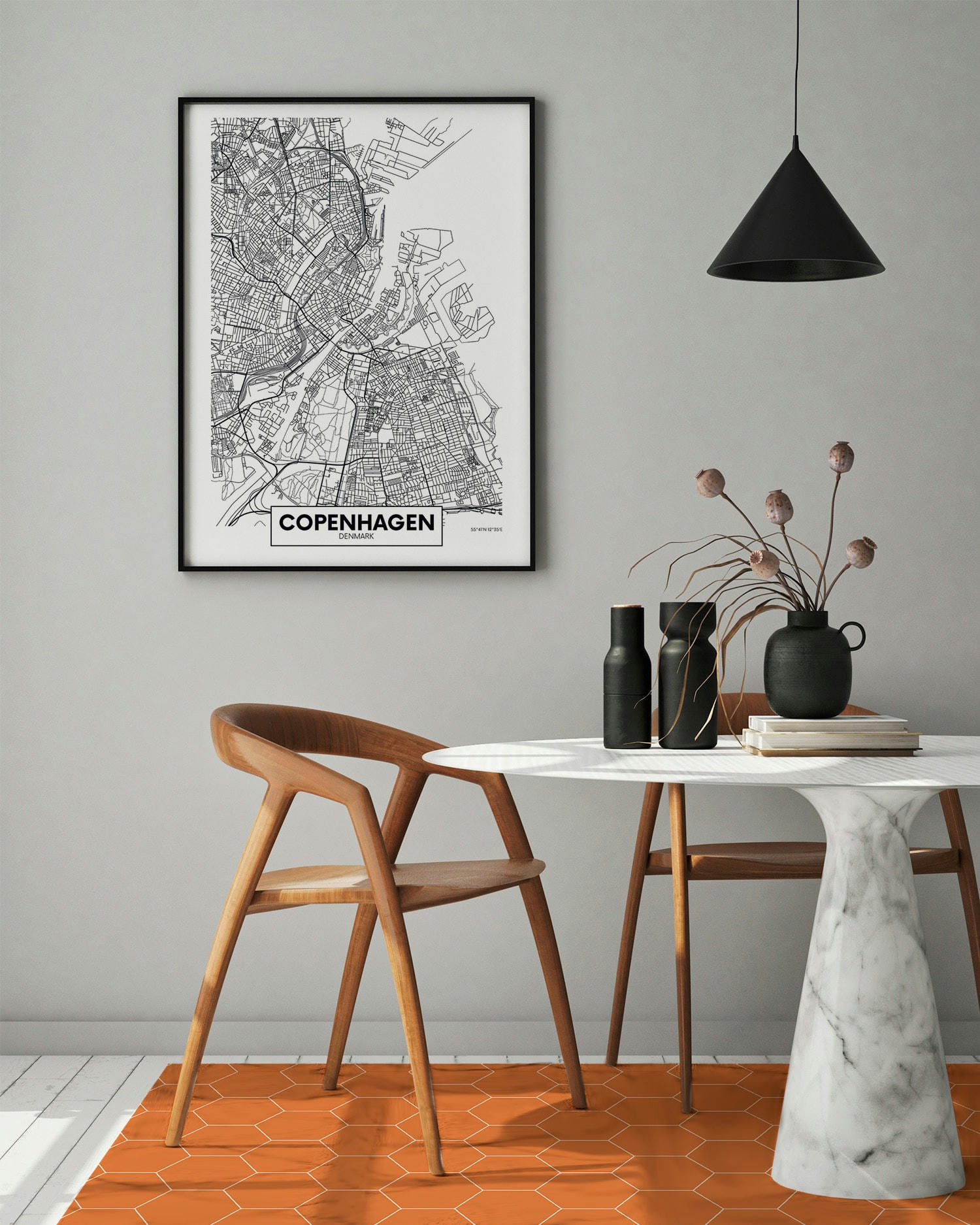 ALFOMBRAS MINIMALISTAS 2 - Tapis vinyle mosaïque hexagones orange 200x200cm