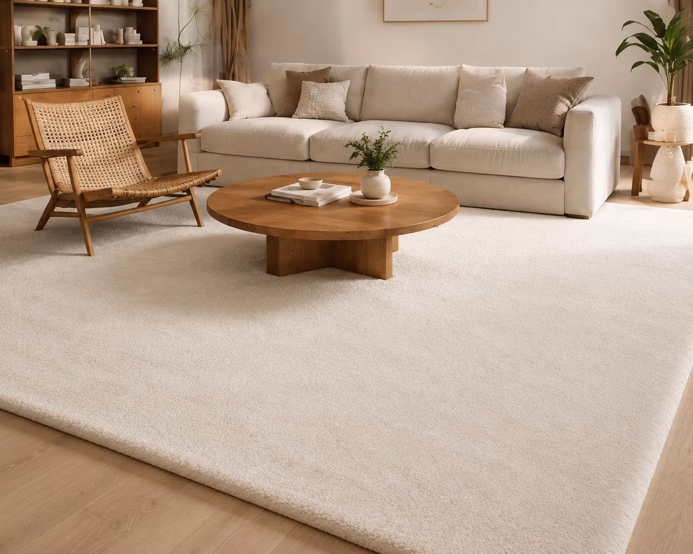 Ivory Hand Tufted Wool Area Rug, Soft Neutral Plush Carpet, Luxury Handmade Rug for Bedroom And Living Room