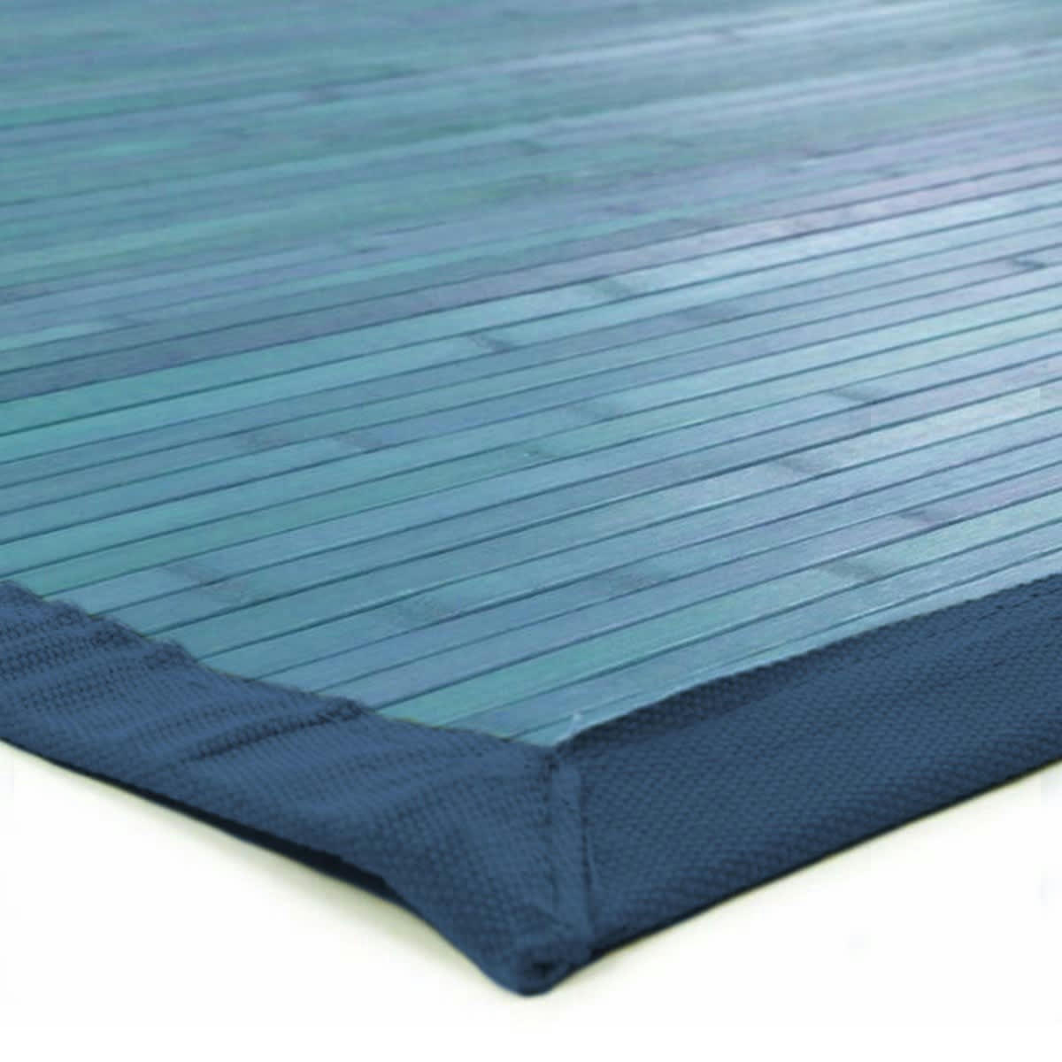 SOLO - Tapis en bambou larges lattes et ganse bleu 120x180