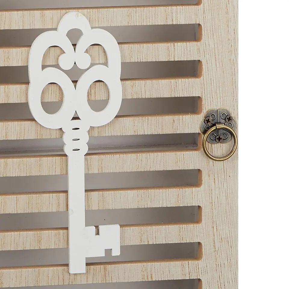 Cepewa Sleutelkastje van hout - Beige/wit - 20 x 28 cm - 6 sleutels