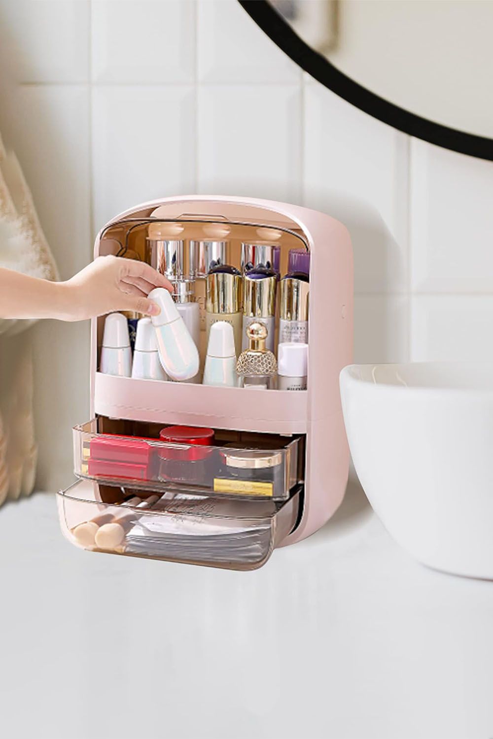 Living and Home Cosmetic Makeup Storage Organiser Skincare Display Box Case With Portable Handle