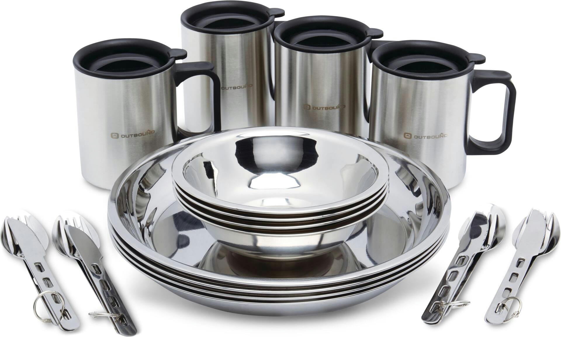 Outbound Stainless Steel Family Camping Table Set with Cutlery Set, 24-pc