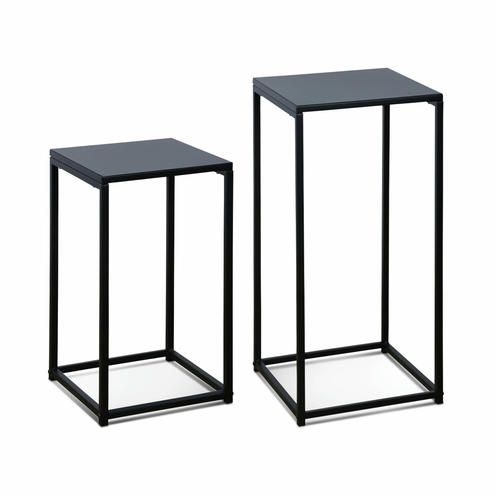 INDUSTRIELLE - Lot de 2 tables d'appoints gigognes noires