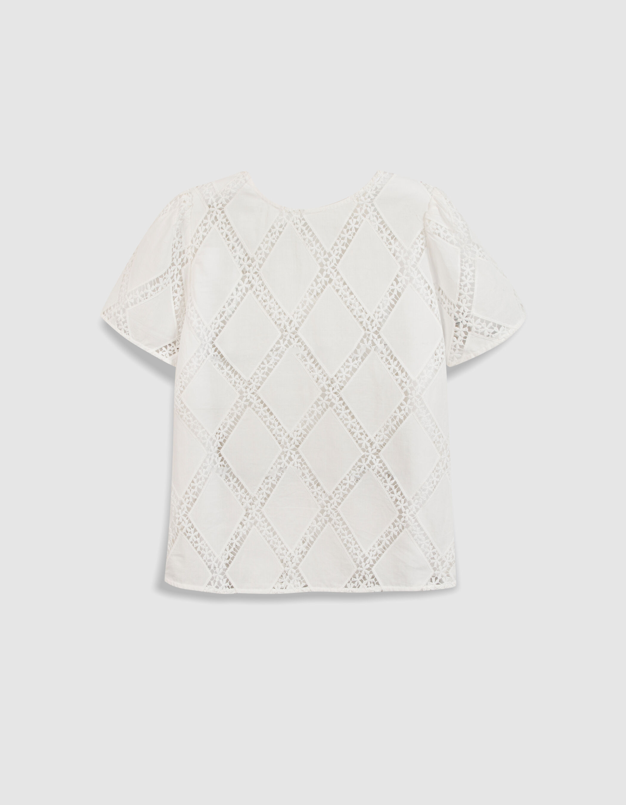 Blouse blanche galons dentelle réversible devant/dos Femme