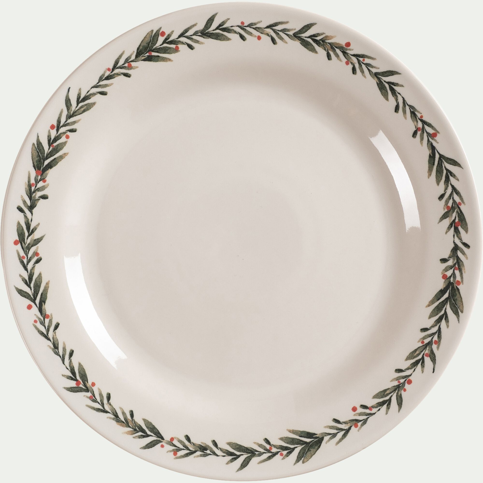 HOUX - Assiette plate avec motif houx en grès D28cm - blanc