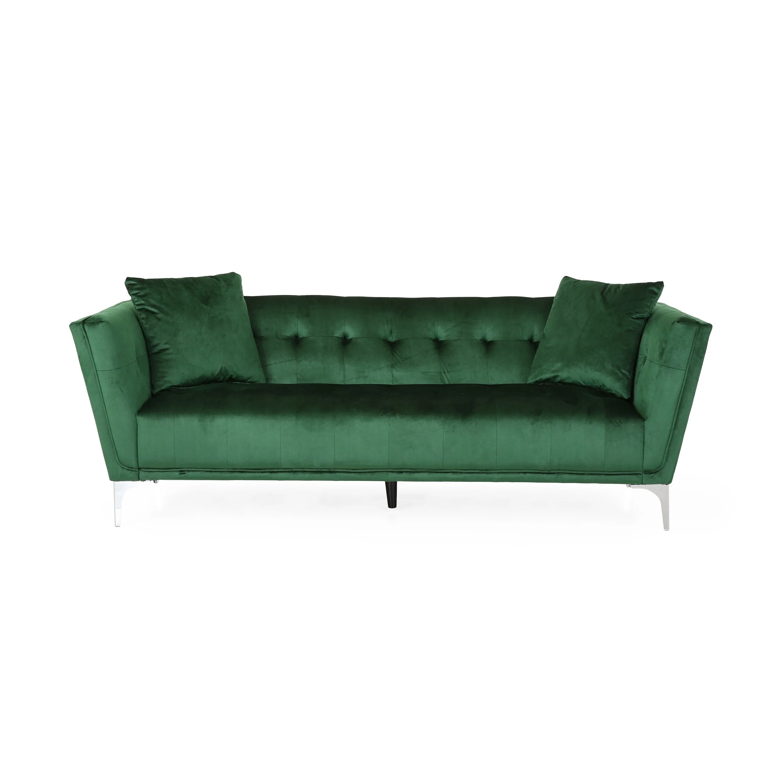 Emerald Velvet 3-seater Sofa with Pillows and Sturdy Frame