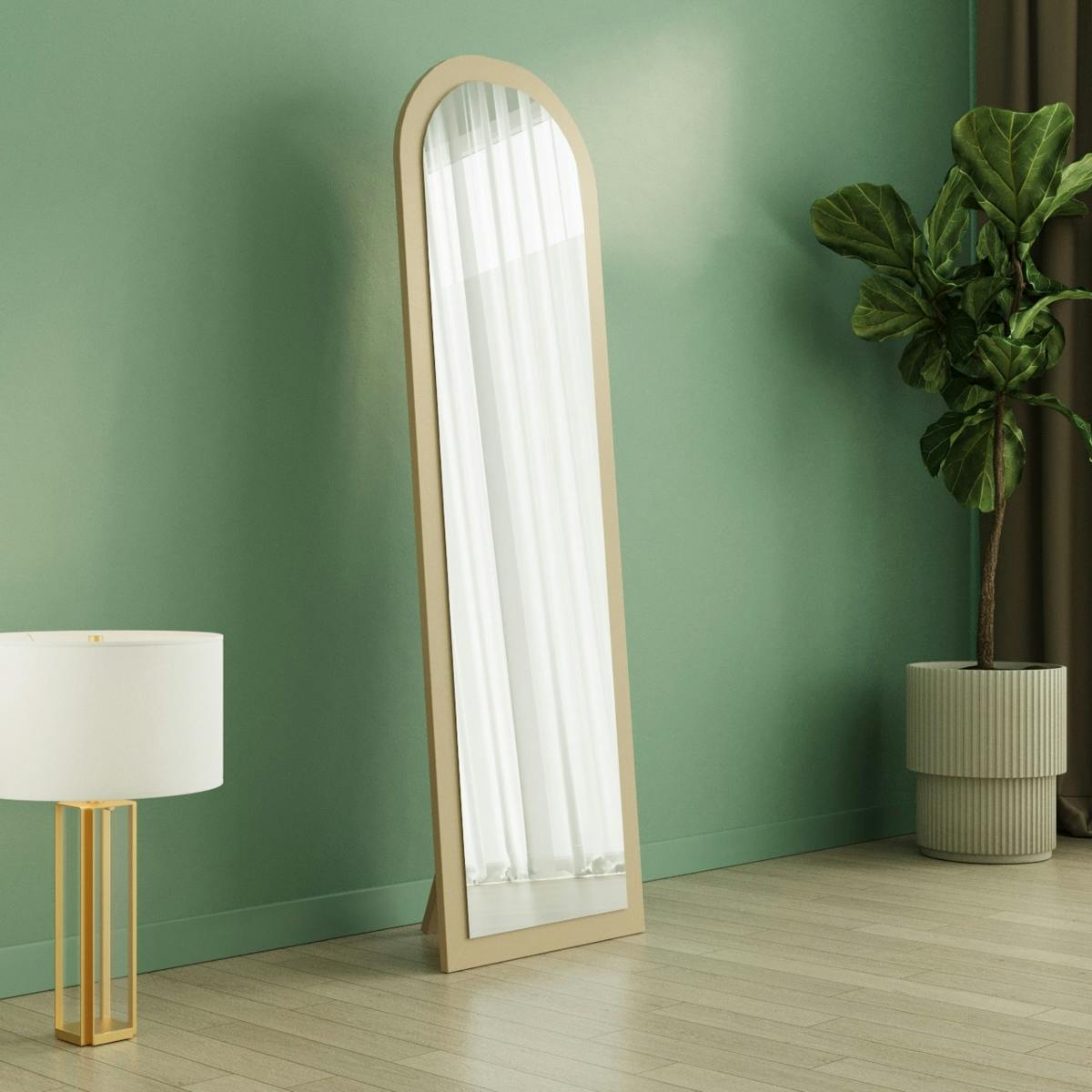 Miroir sur pied ovale avec cadre décor bois 160 cm CODY