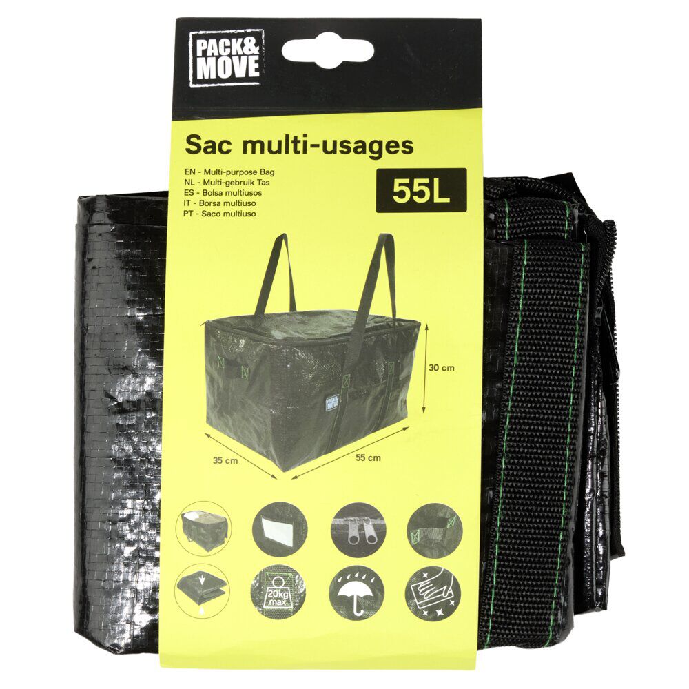 Sac déménagement 55L avec poignées polyéthylène noir
