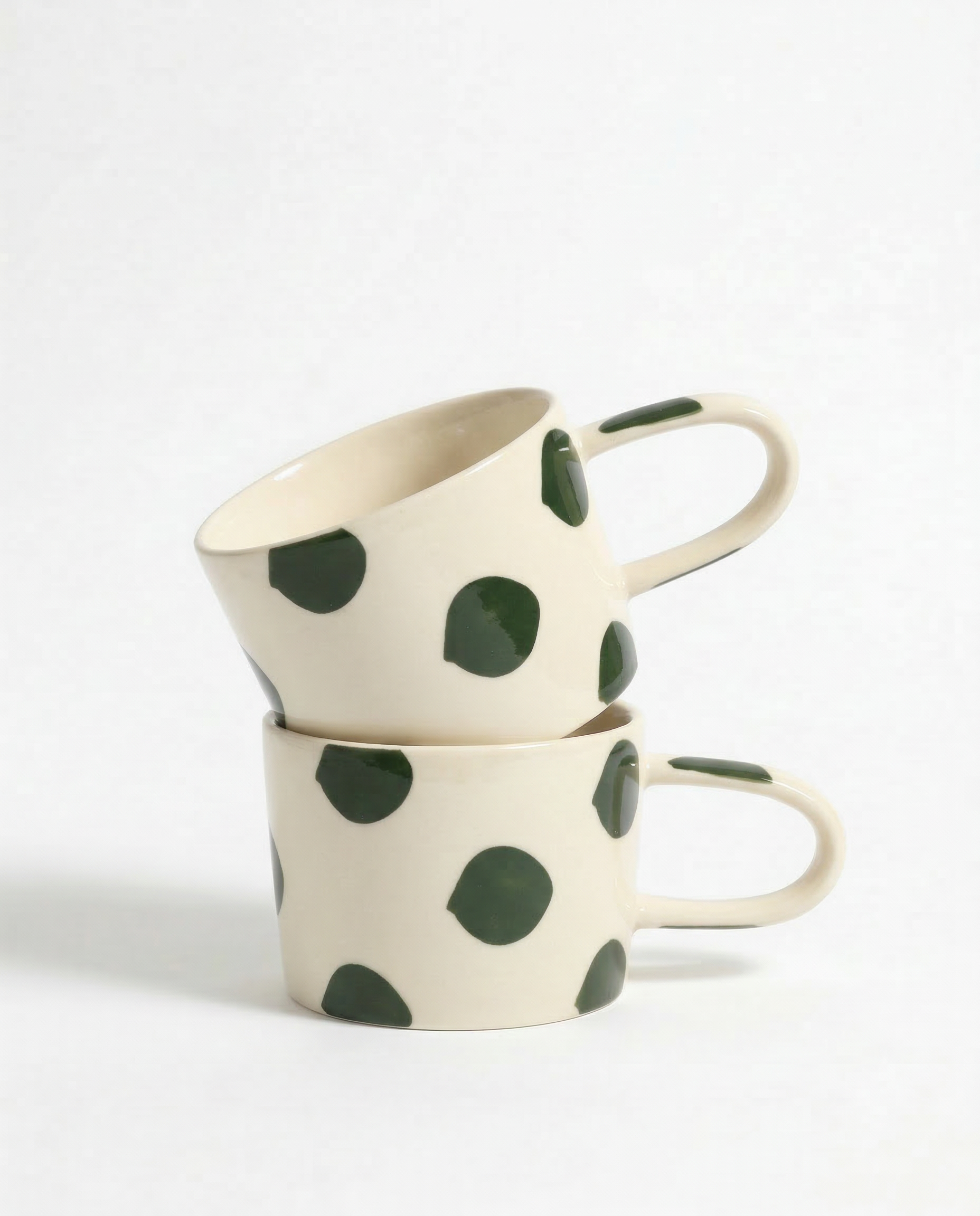 vtwonen - Mokken - Groen - Stippen - Set van 2 - Keramiek - 350ml