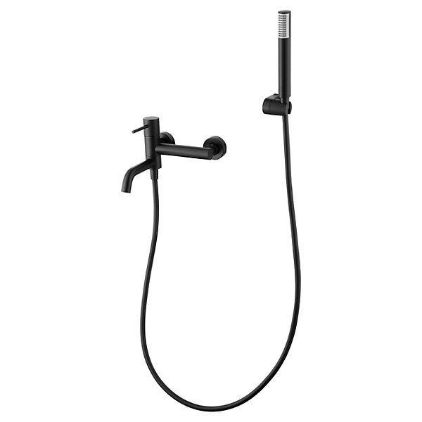 Mitigeur baignoiredouche noir mat en laiton et zama avec flexible PVC 180 cm