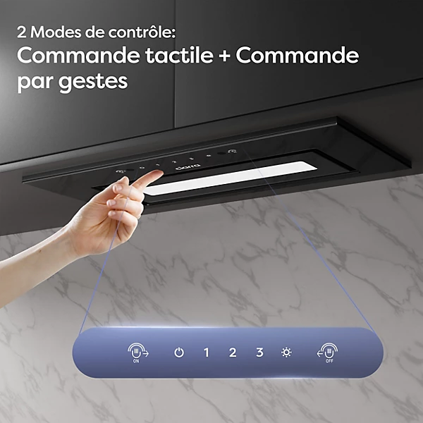 Hotte encastrable 60cm 460m3/h 3 Vitesses groupe filtrant controle tactile ou par geste Ciarra CD6931BK