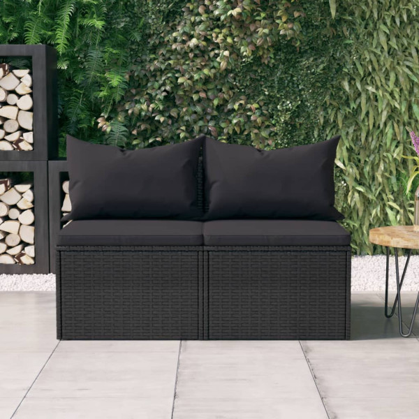 Sofa Ogrodowa Czarna z Poduszkami Fotel Siedzisko Na Taras Balkon