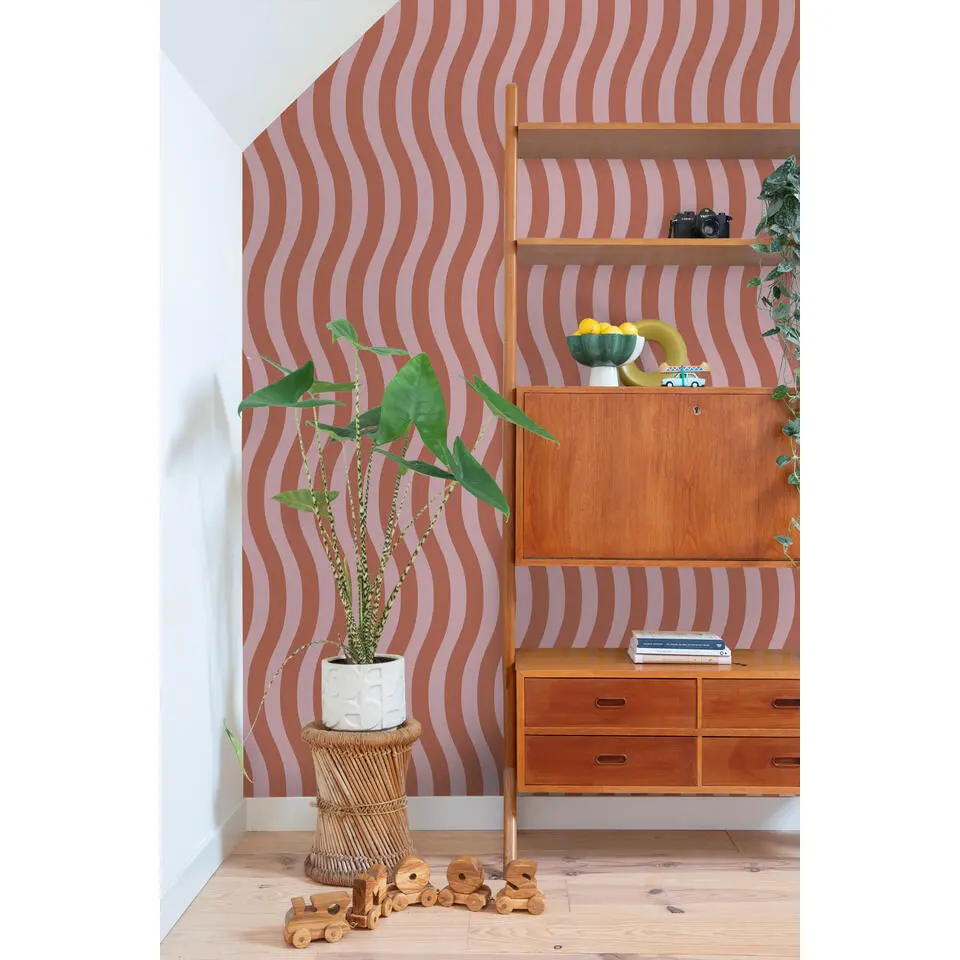 ESTAhome behang golvende strepen terracotta roze - 50 x 900 cm