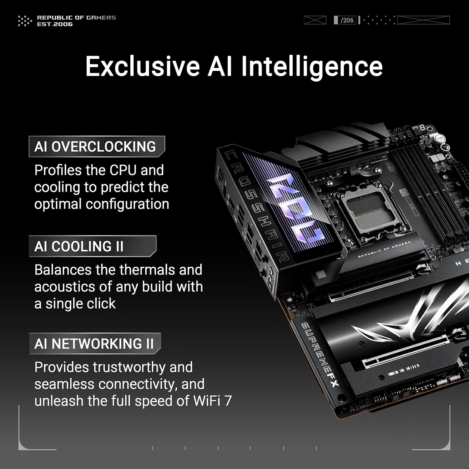 ASUS ROG Crosshair X870E Hero AMD X870E AM5 ATX Motherboard, Advanced AI PC Ready, 18+2+2 Power Stages, DDR5, PCIe® 5.0, 5X M.2, Wi-Fi 7, USB4®, AI Overclocking, Core Flex, PCIe Slot Q-Release Slim