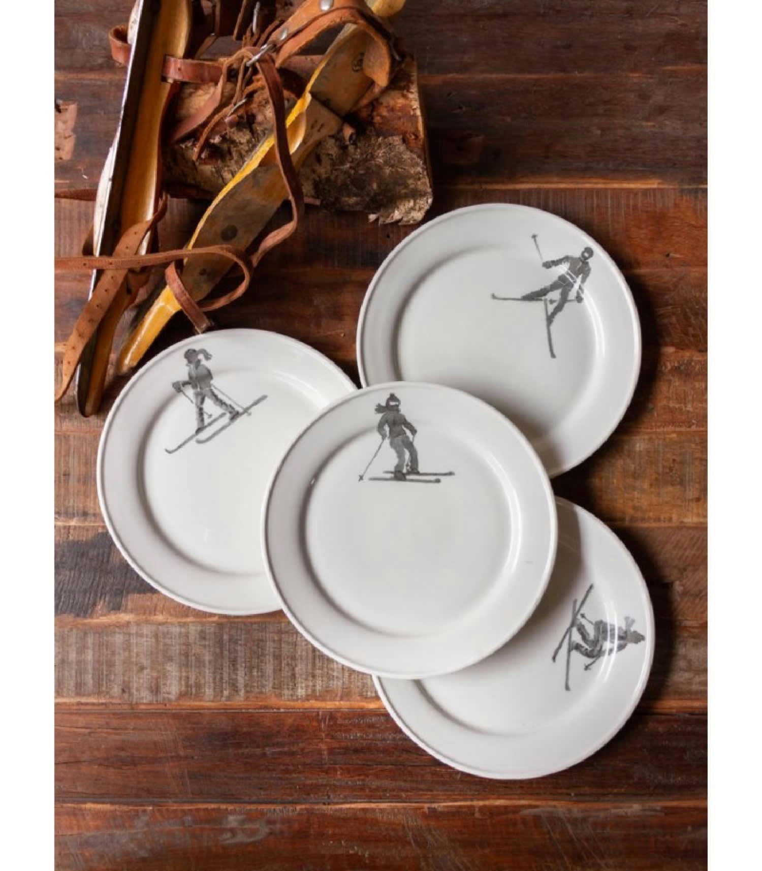 SKIEURS - Assiette en céramique blanche D27cm - Lot de 4