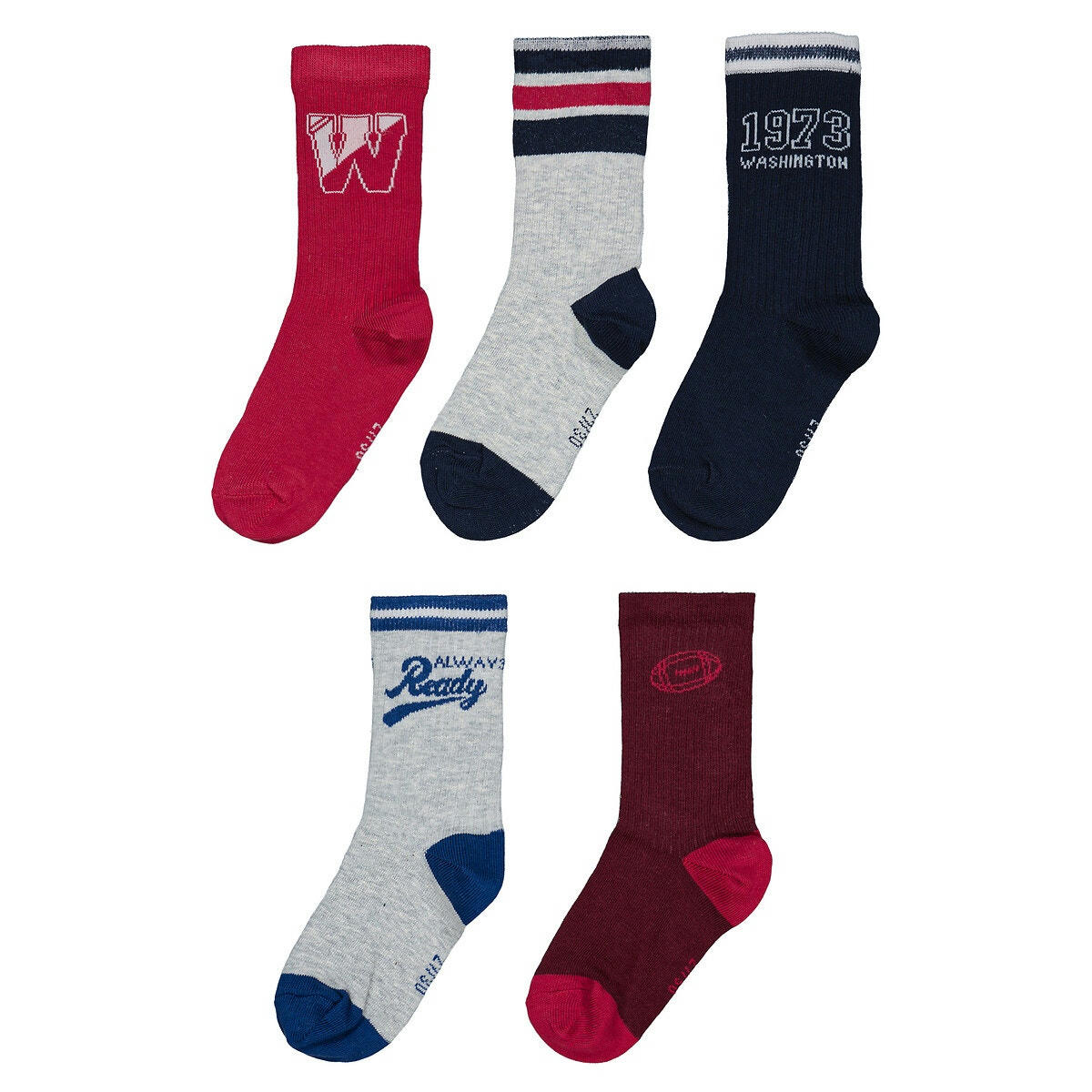 Lot de 5 paires de chaussettes, esprit campus