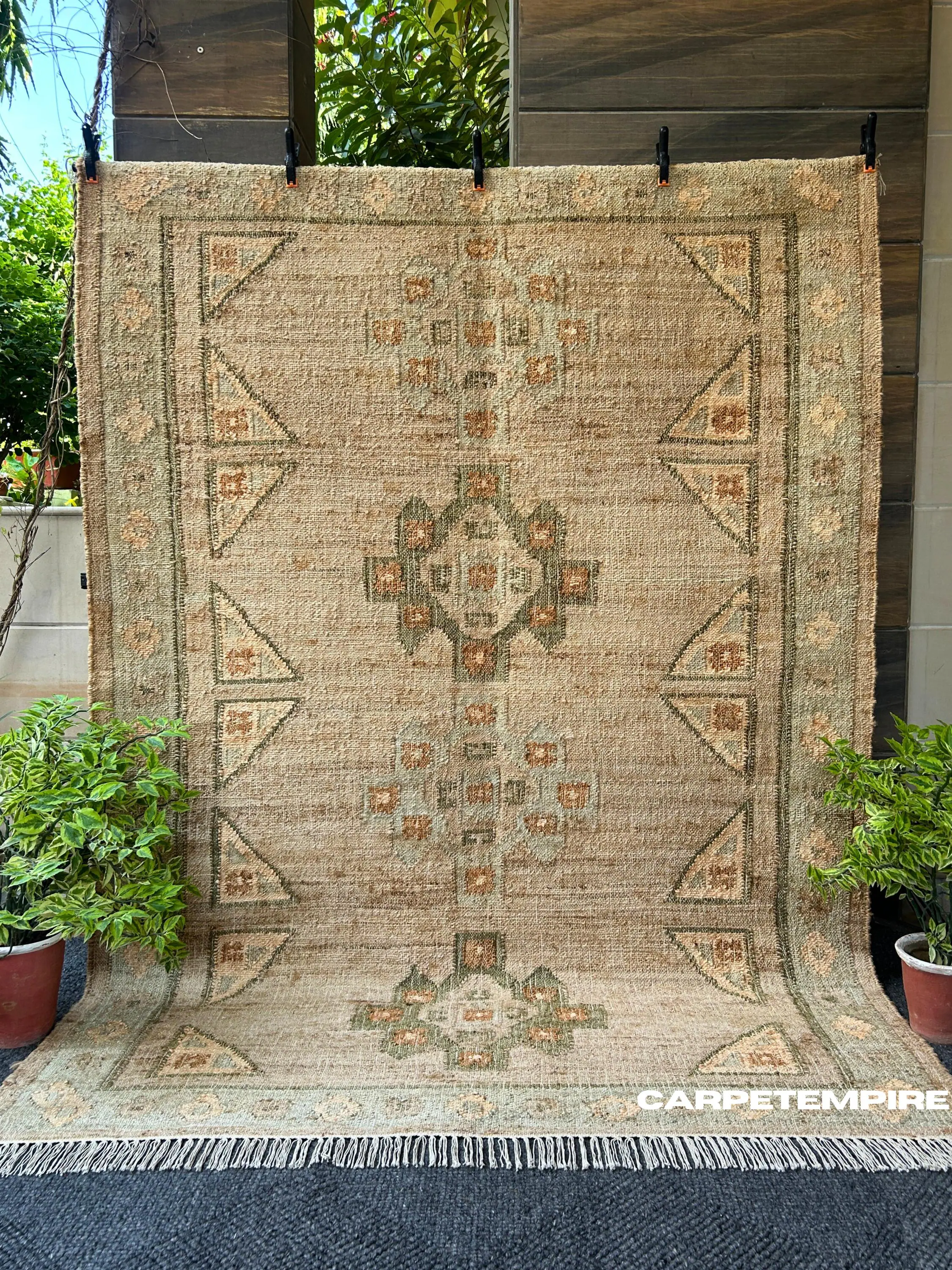 Muted Kilim Rug: Handwoven Neutral Jute Area Rug - Rustic Farmhouse Cottagecore Decor - Large Carpet