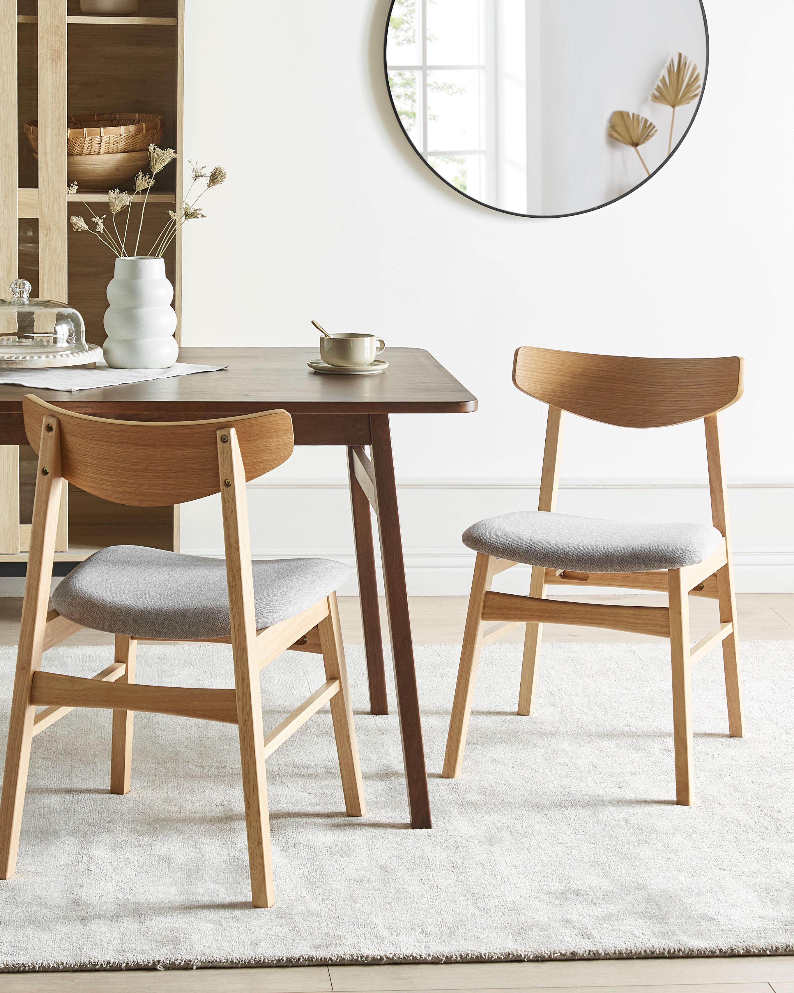 Set of 2 Dining Chairs SMILEY Wood Light Brown/ Grey