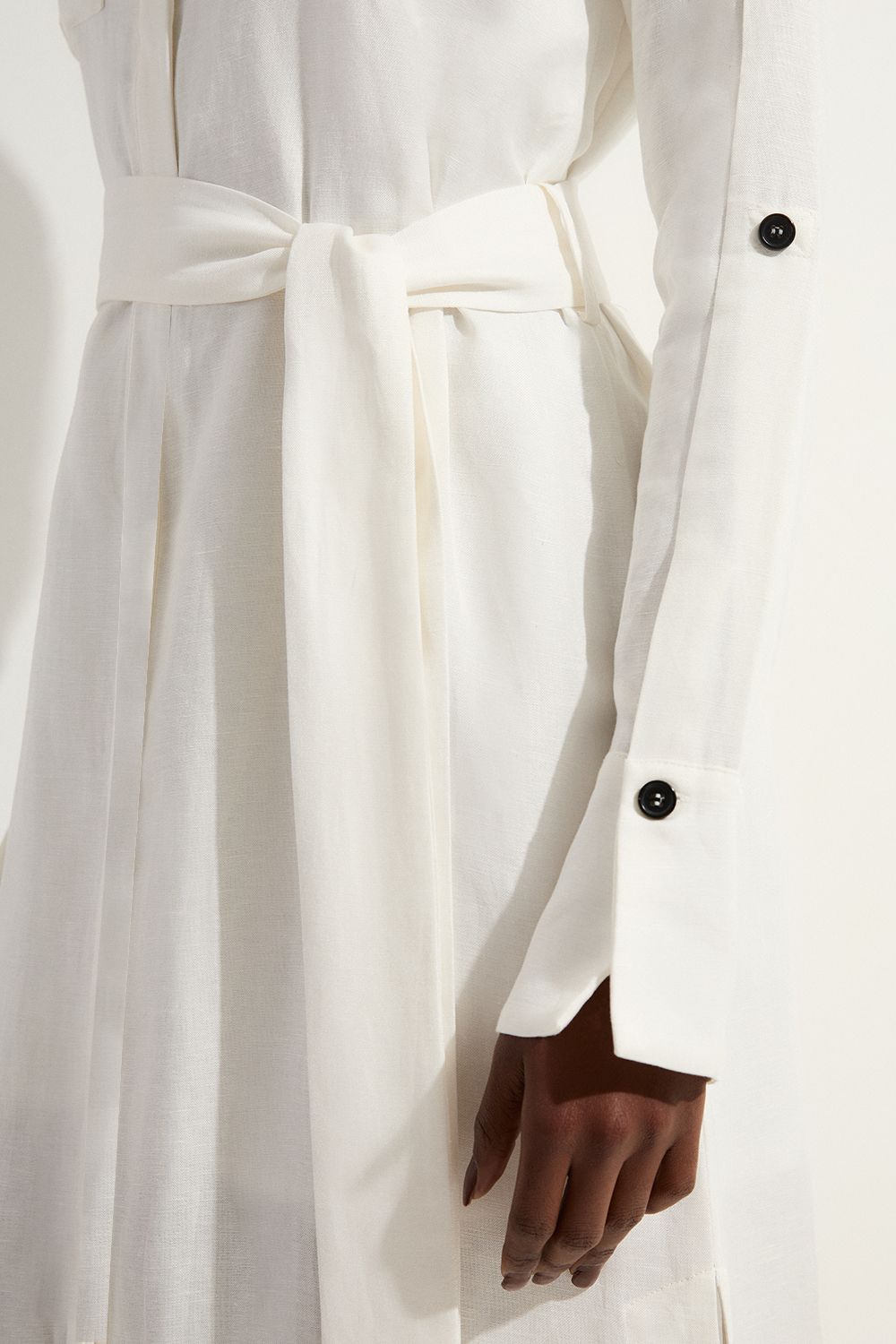 KarenMillen Viscose Linen Woven Belted Shirt Midi Dress