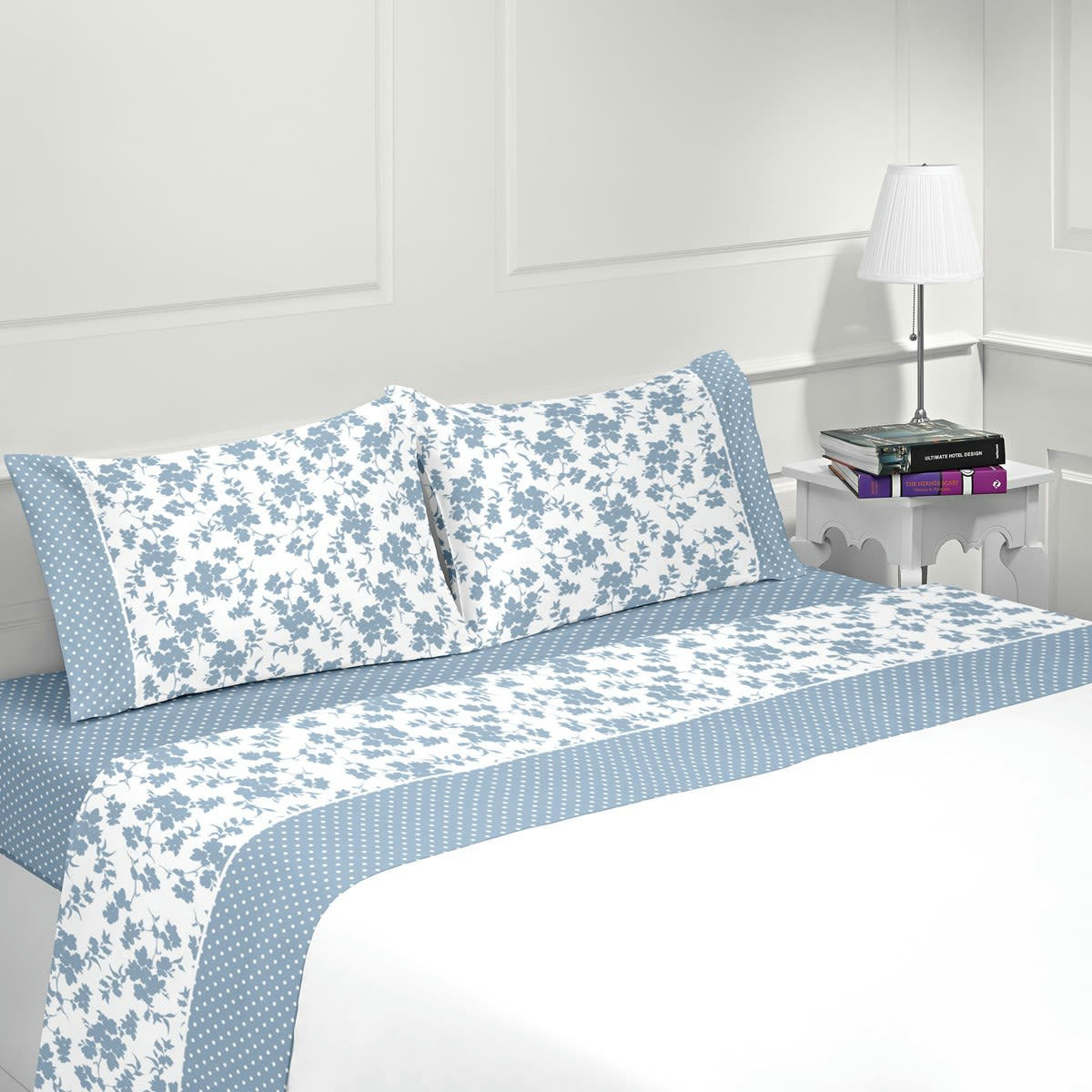 MARGARIDA - Parure de couette flanelle en coton bleu 240x260 cm